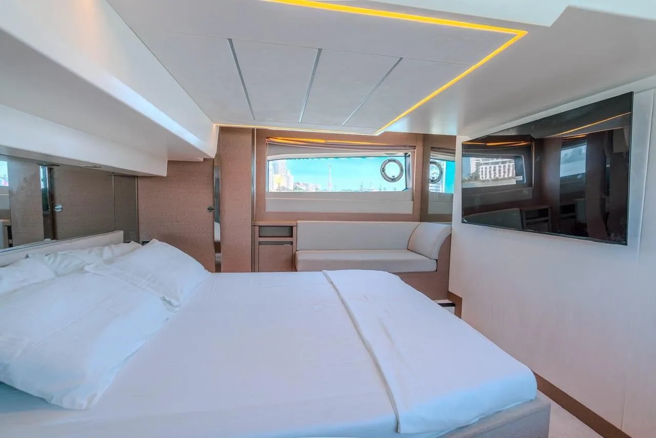The master cabin aboard a private yacht